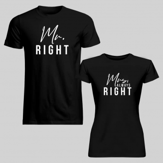 Szett pároknak - Mr. Right/Mrs. Always Right - férfi és női póló nyomattal